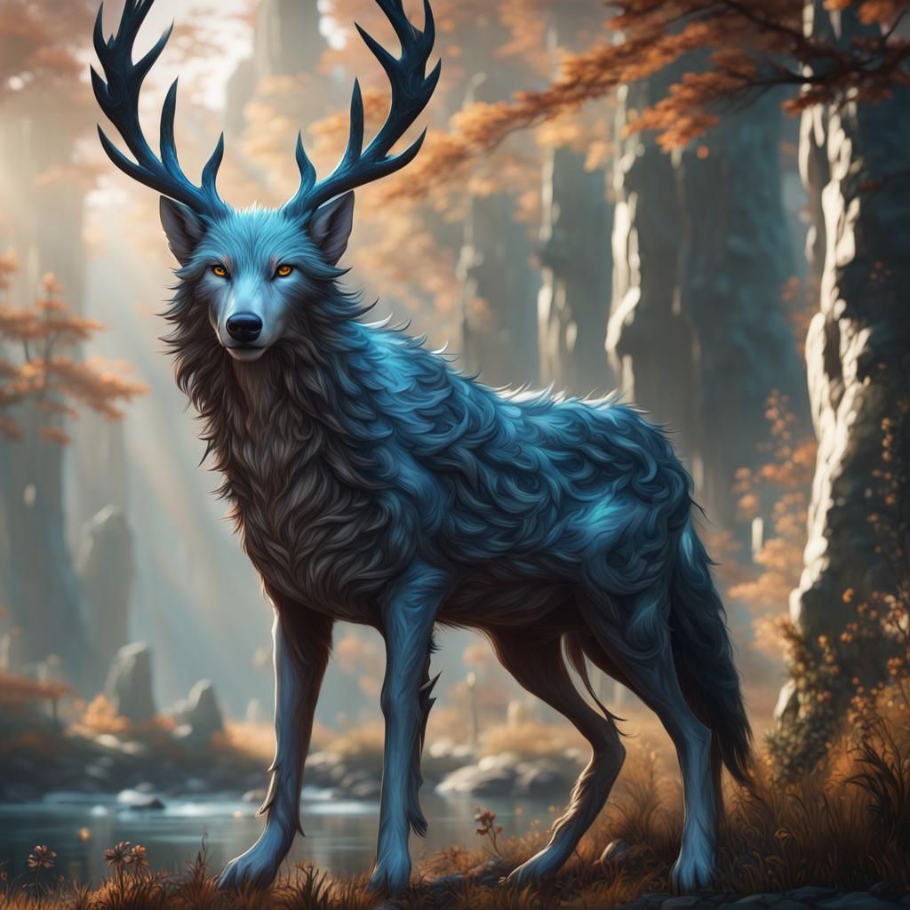 Fantastical Wolf Deer Hybrid in Detailed Matte Painting