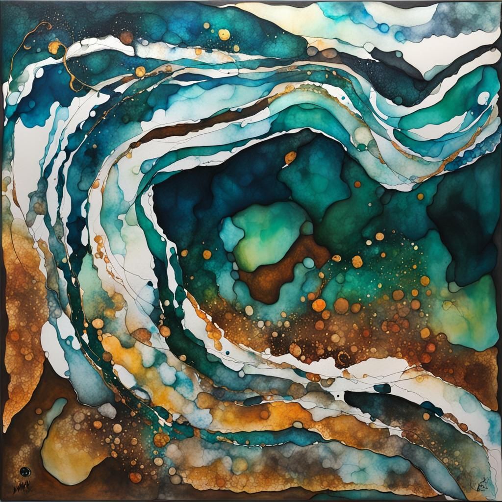 Abstract Snake in Motherwell Style with Alcohol Inks