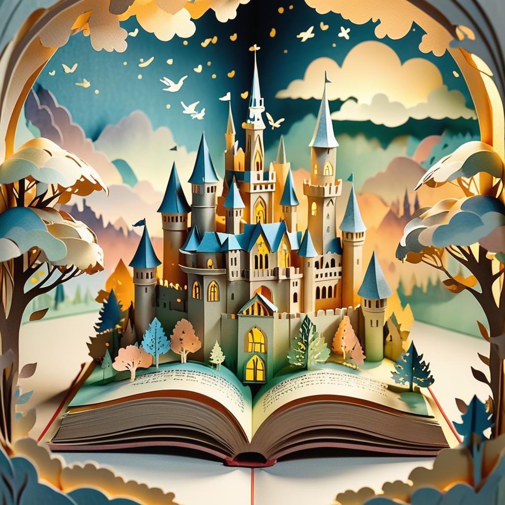 Whimsical Paper Castle in 3D Pop-up Book