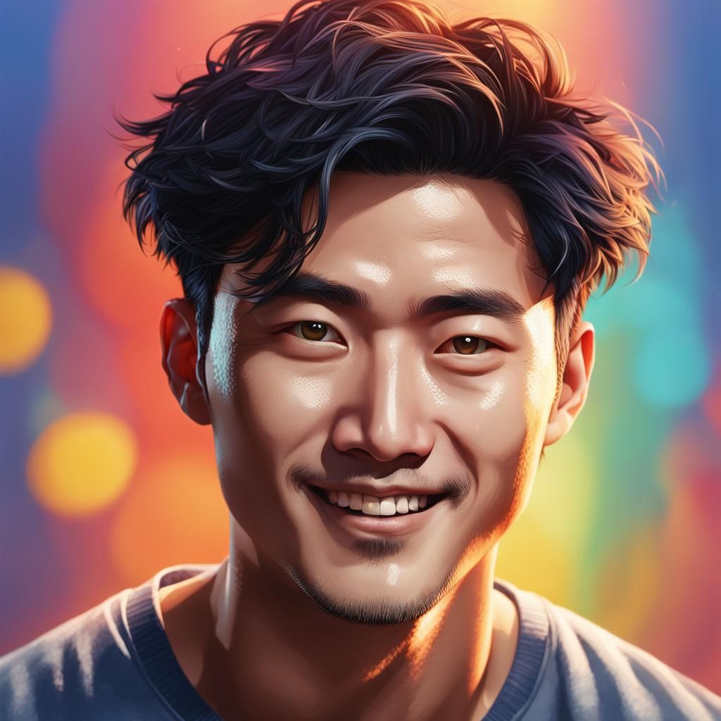 Handsome Korean Man Portrait with Sweet Smile