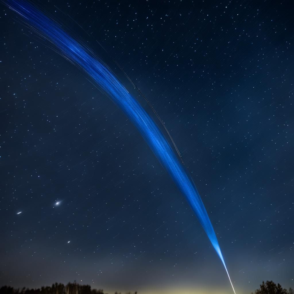 Spectacular Comet with Blue Tail Over Starry Sky
