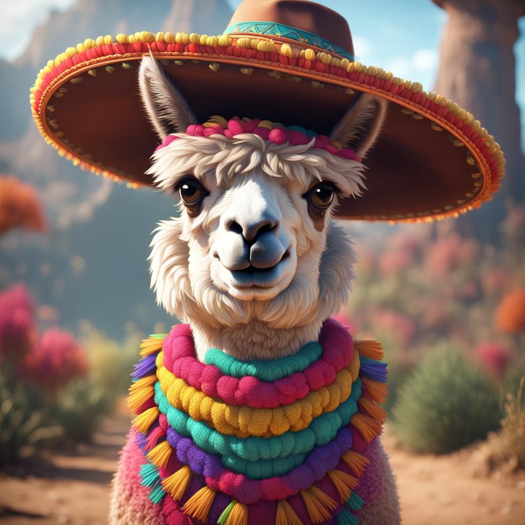 Cute Alpaca with Sombrero: Fantasy Concept Art