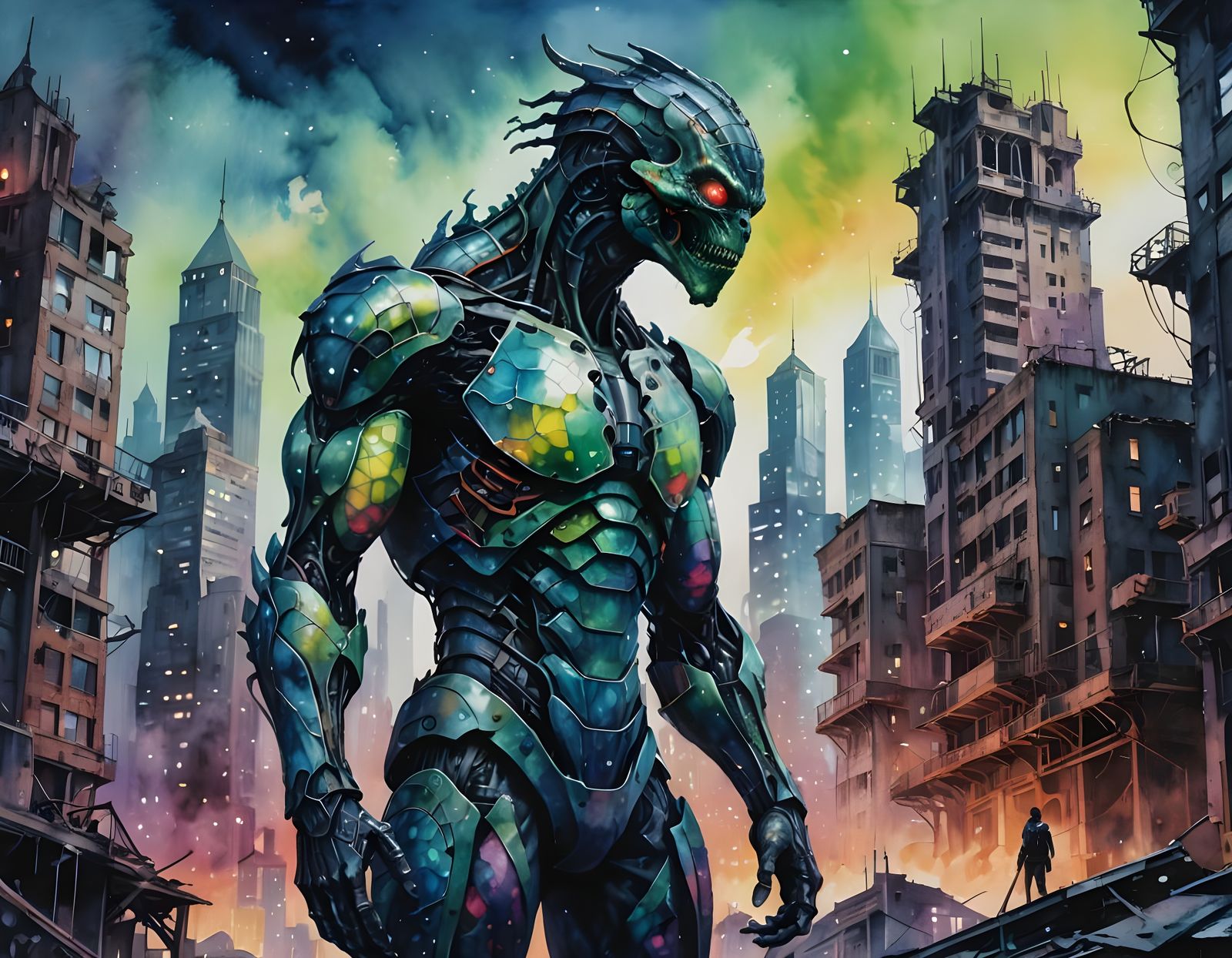 Ethereal Sci-fi Landscape in Watercolor