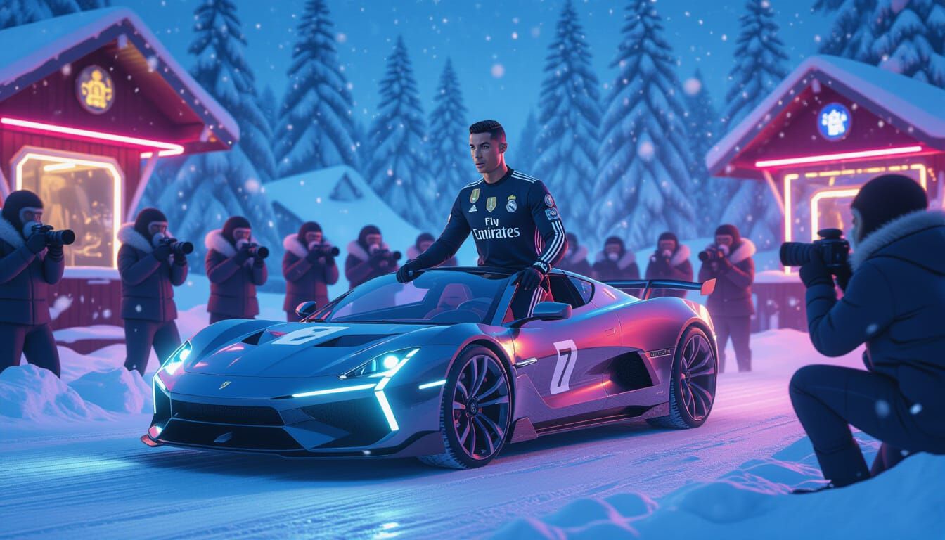 Ronaldo Rides Car in Monkey Zoo: Digital Art