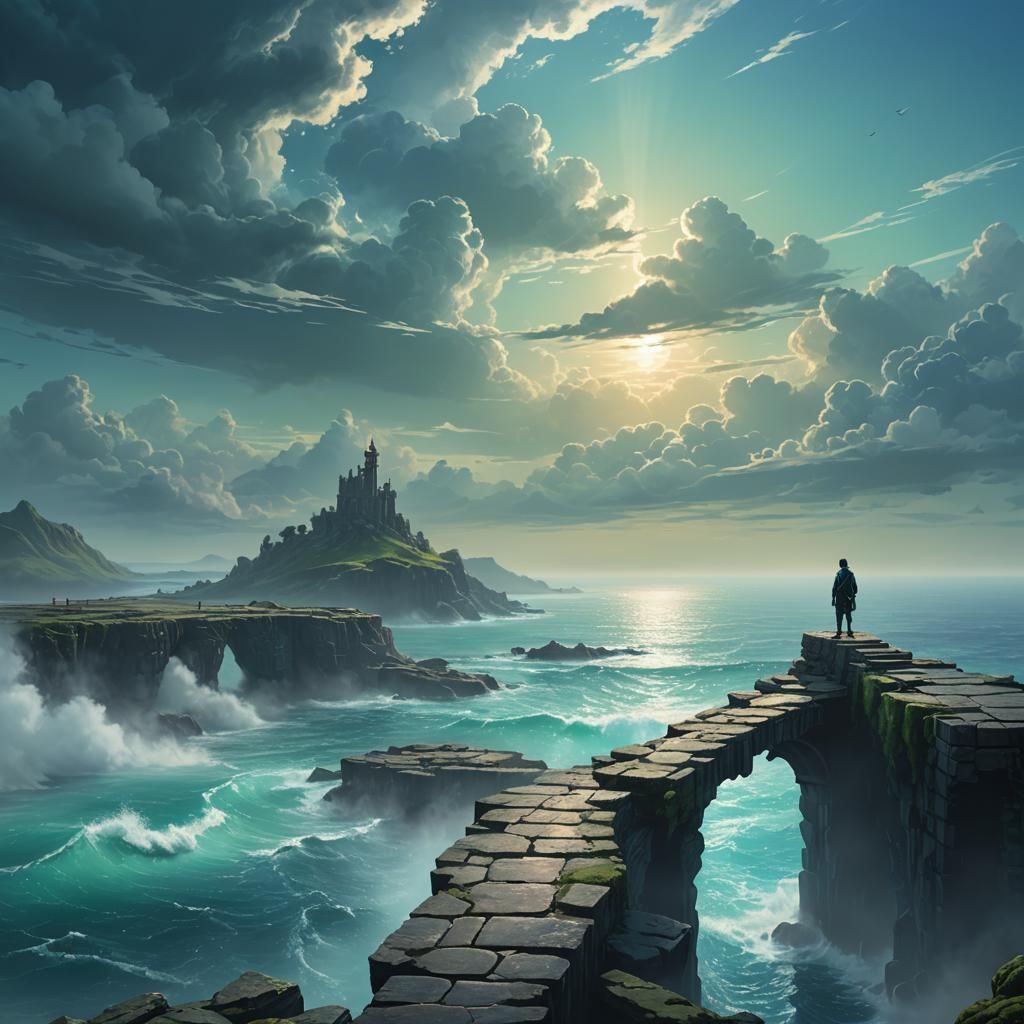 Epic Fantasy Figure Overlooking Endless Ocean
