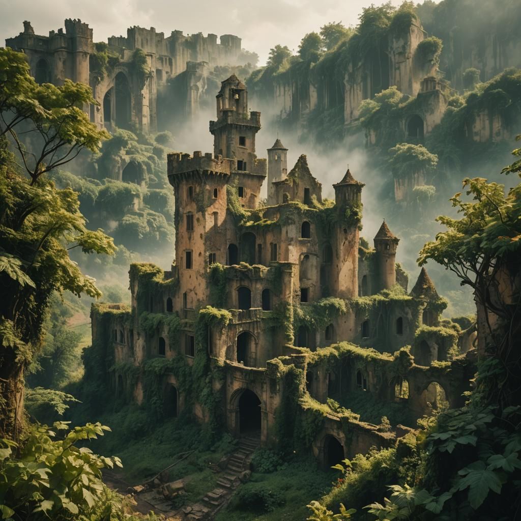 Ruined Castle Entwined with Nature's Beauty