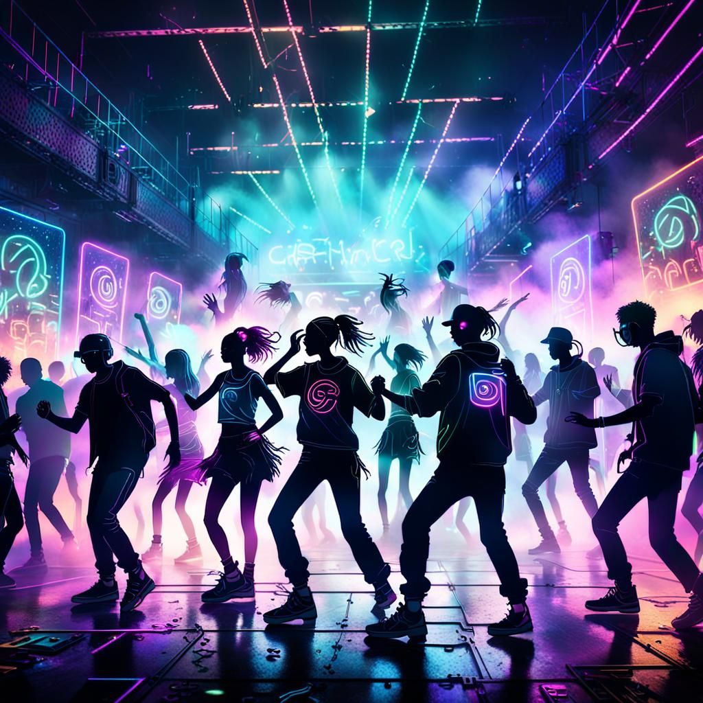 Grunge Rave: Musical Notes in Neon Lights