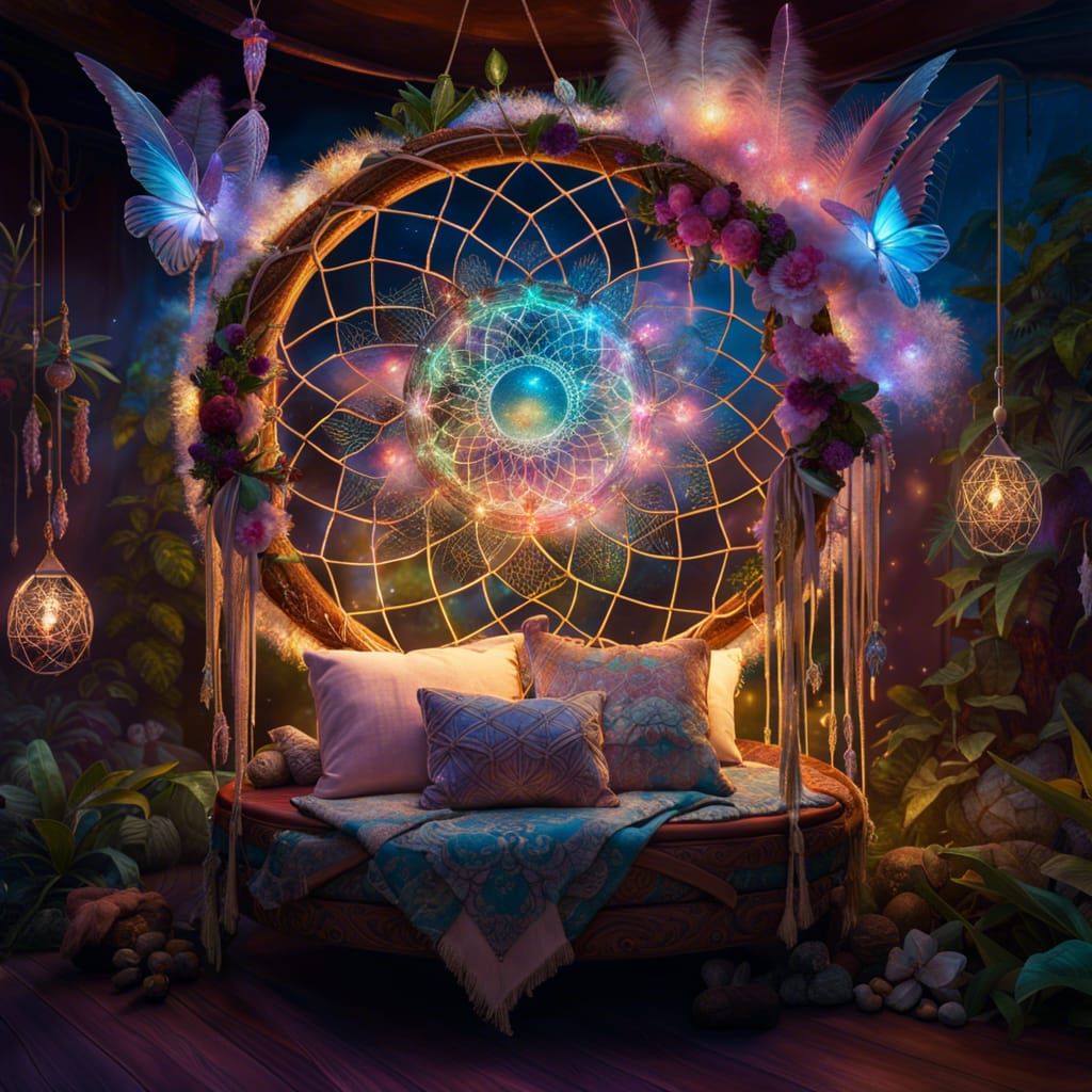 Crystalline Dream Catcher with Magical Landscape