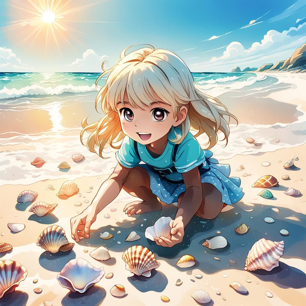 Anime Girl on Beach in Manga Style