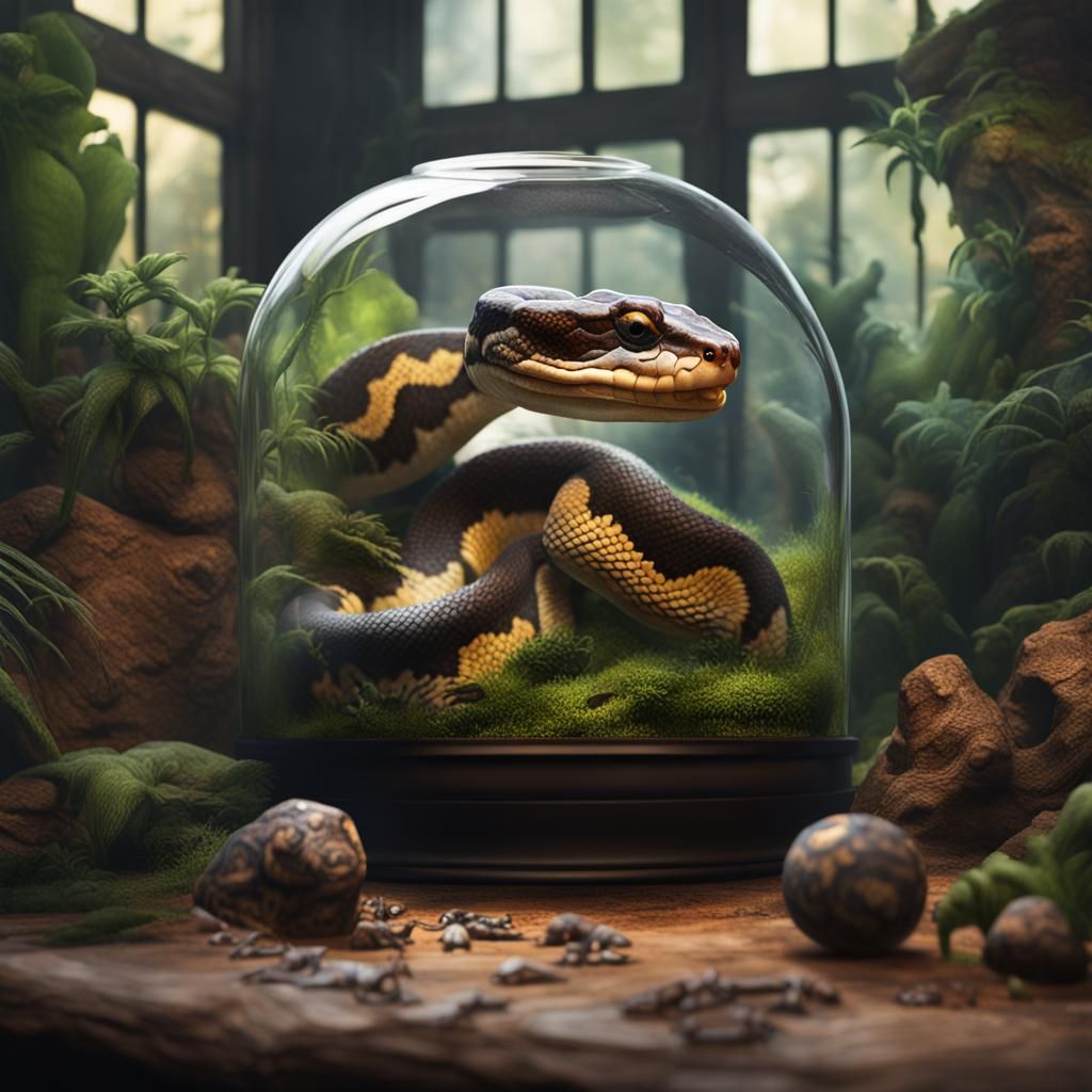 Ball Python's Tiny Dinosaur Terrarium, Detailed Matte Painti...