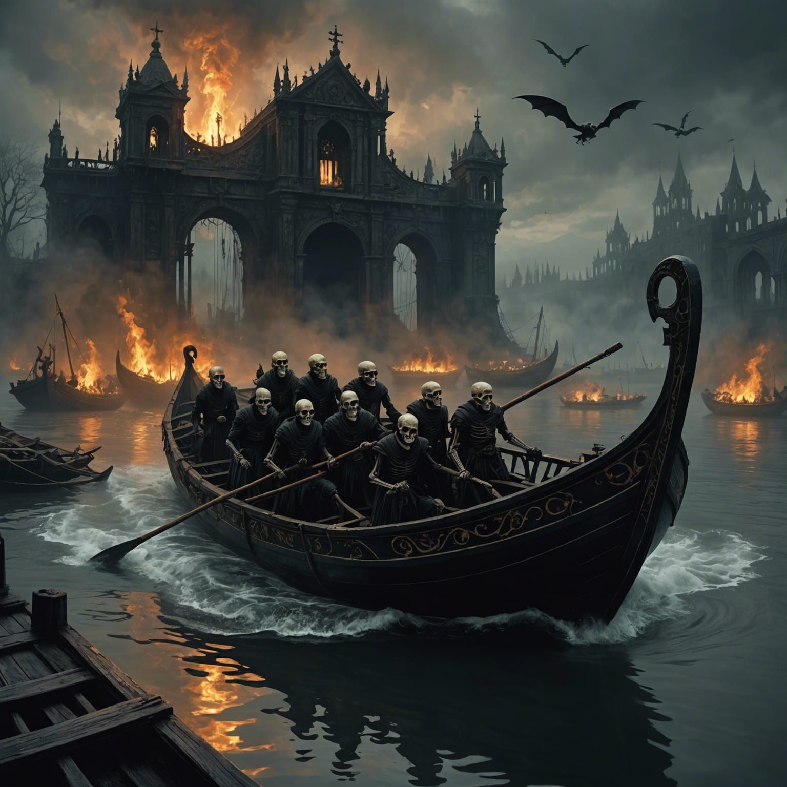 Charon Ferries Souls to Hades in Dark Fantasy Style