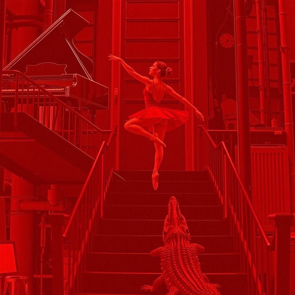 Ballerina's Hyperrealistic Dance with Crocodiles
