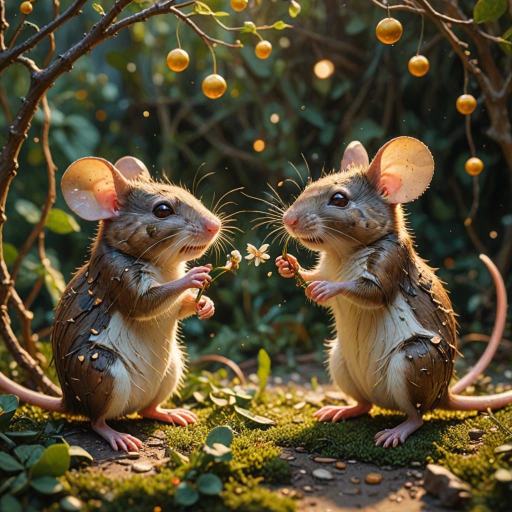 Surreal Mice Wedding in Dreamlike Airbrush Style