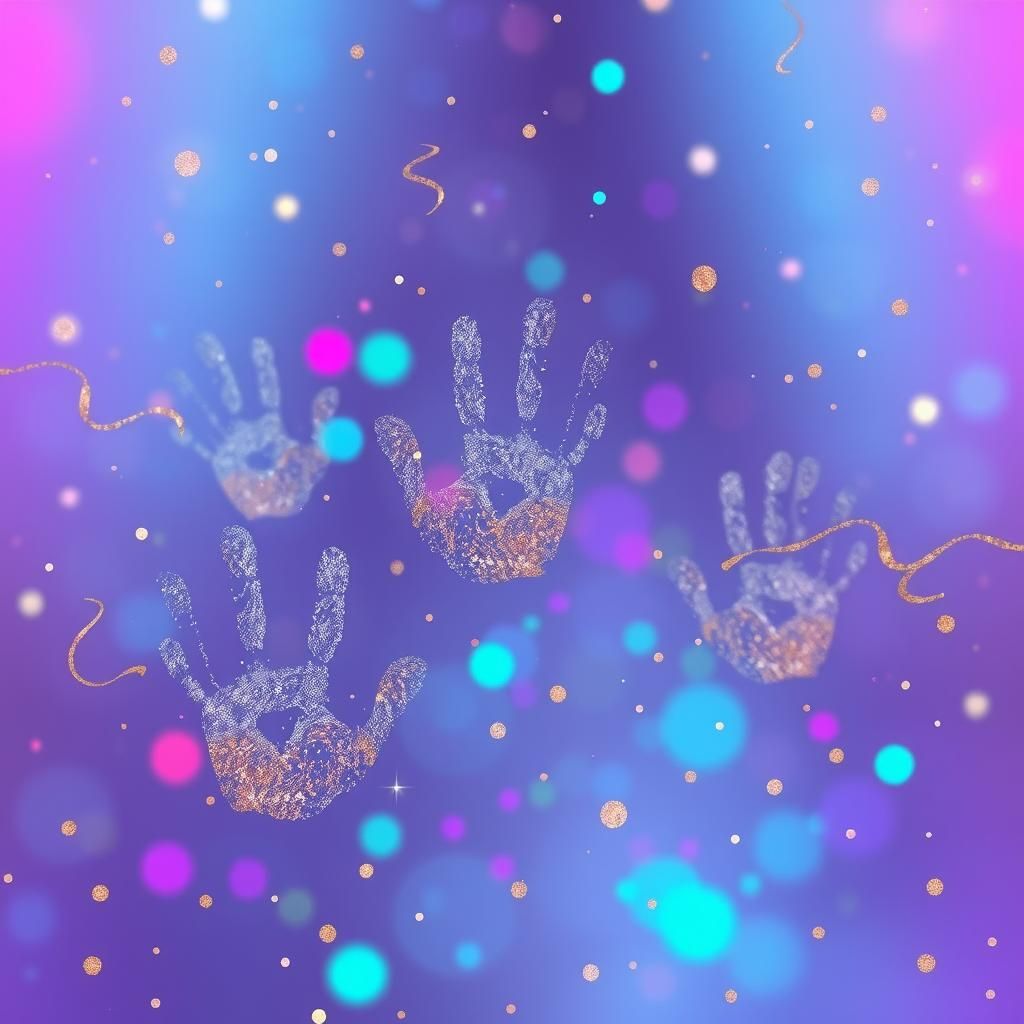 Ethereal Iridescent Background with Silver Handprints