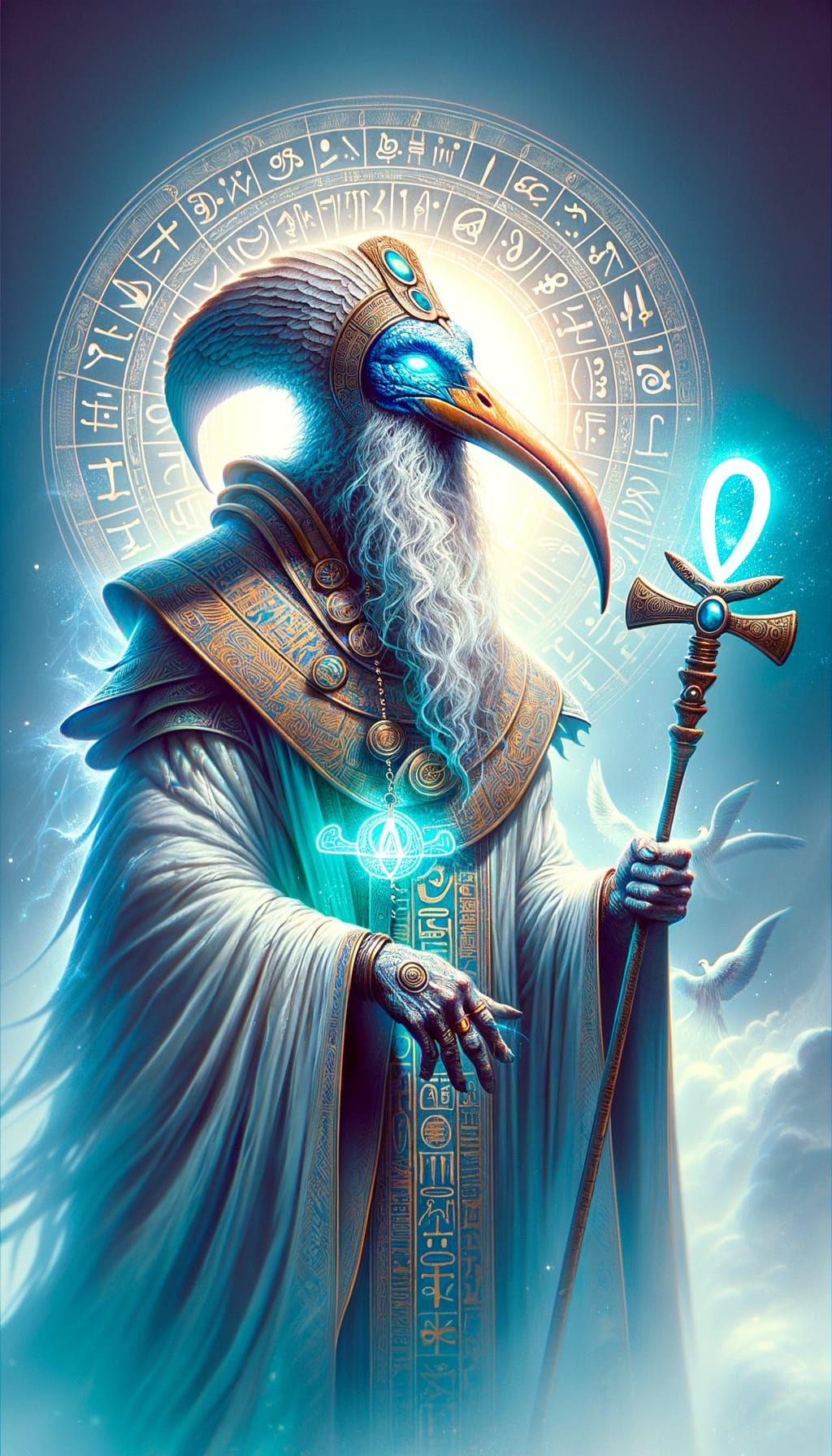 Ibis-Headed Figure of Wisdom with Atlantean Symbols