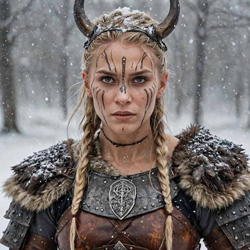 Fierce Viking Warrior in Snowy Battle Scene