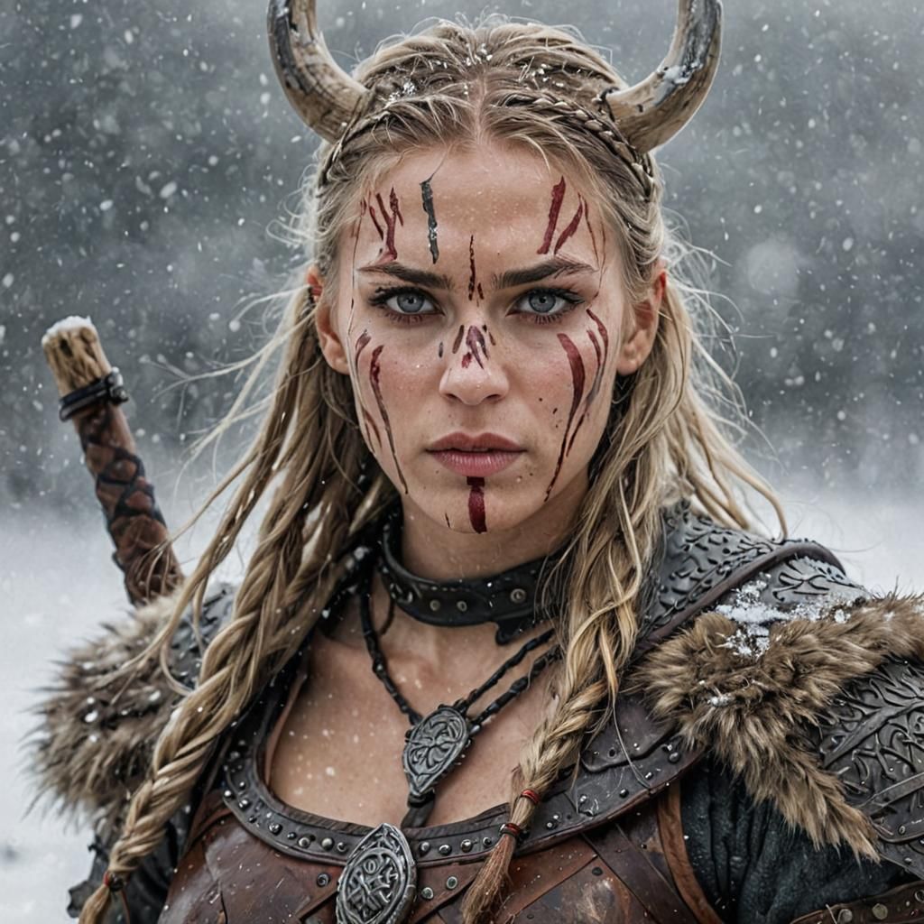 Fierce Viking Warrior in Snow, Photorealistic