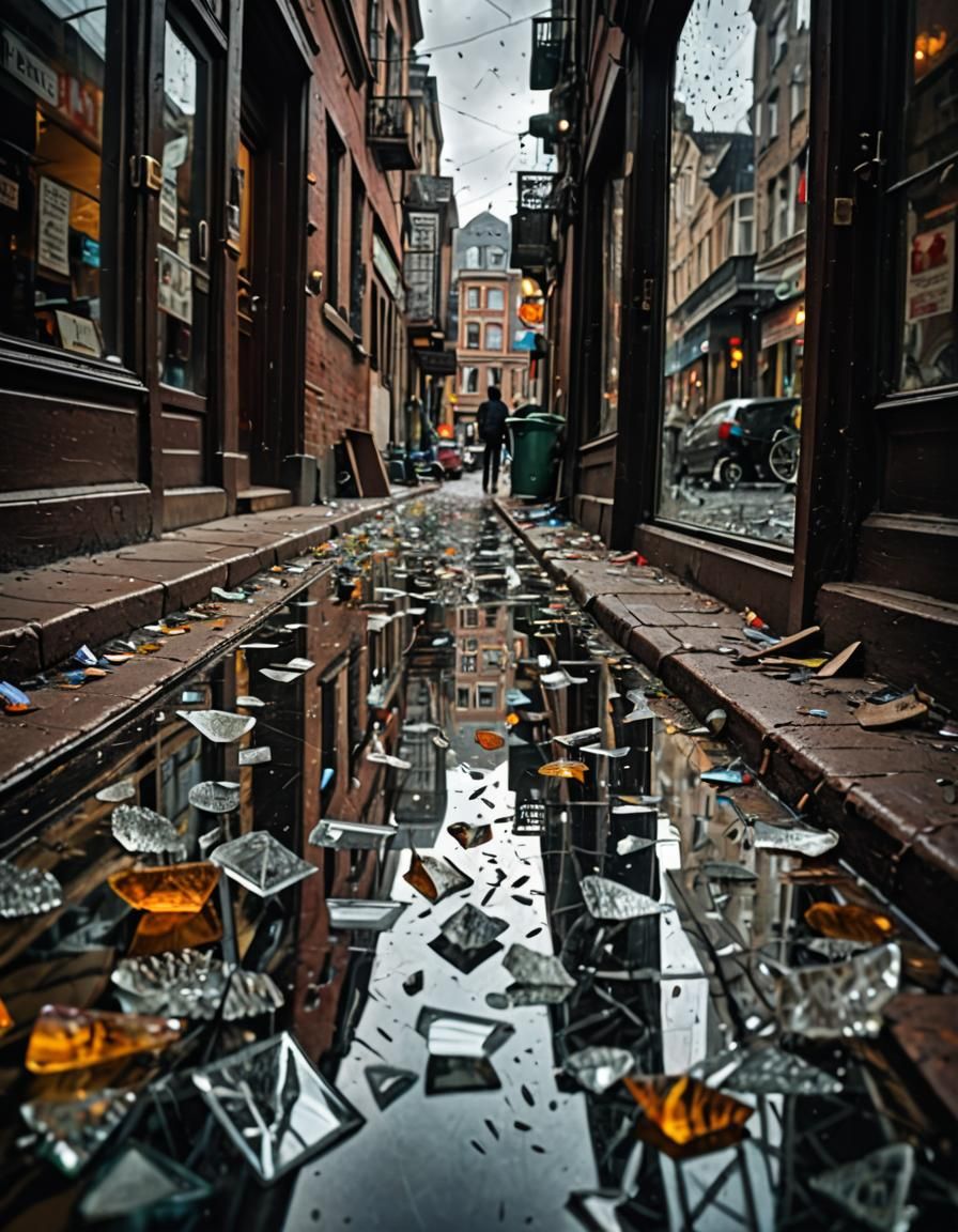 Hyperrealistic Person Walking on Broken Glass