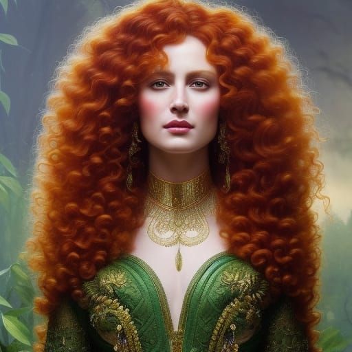 Red-headed Goddess Portrait in Hyperrealistic Style