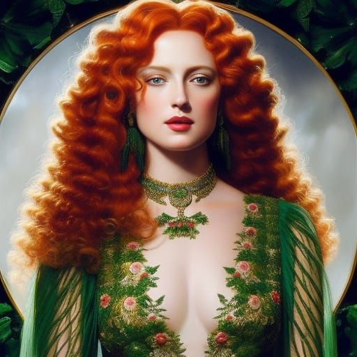 Red-headed Goddess Portrait in Hyperrealist Style