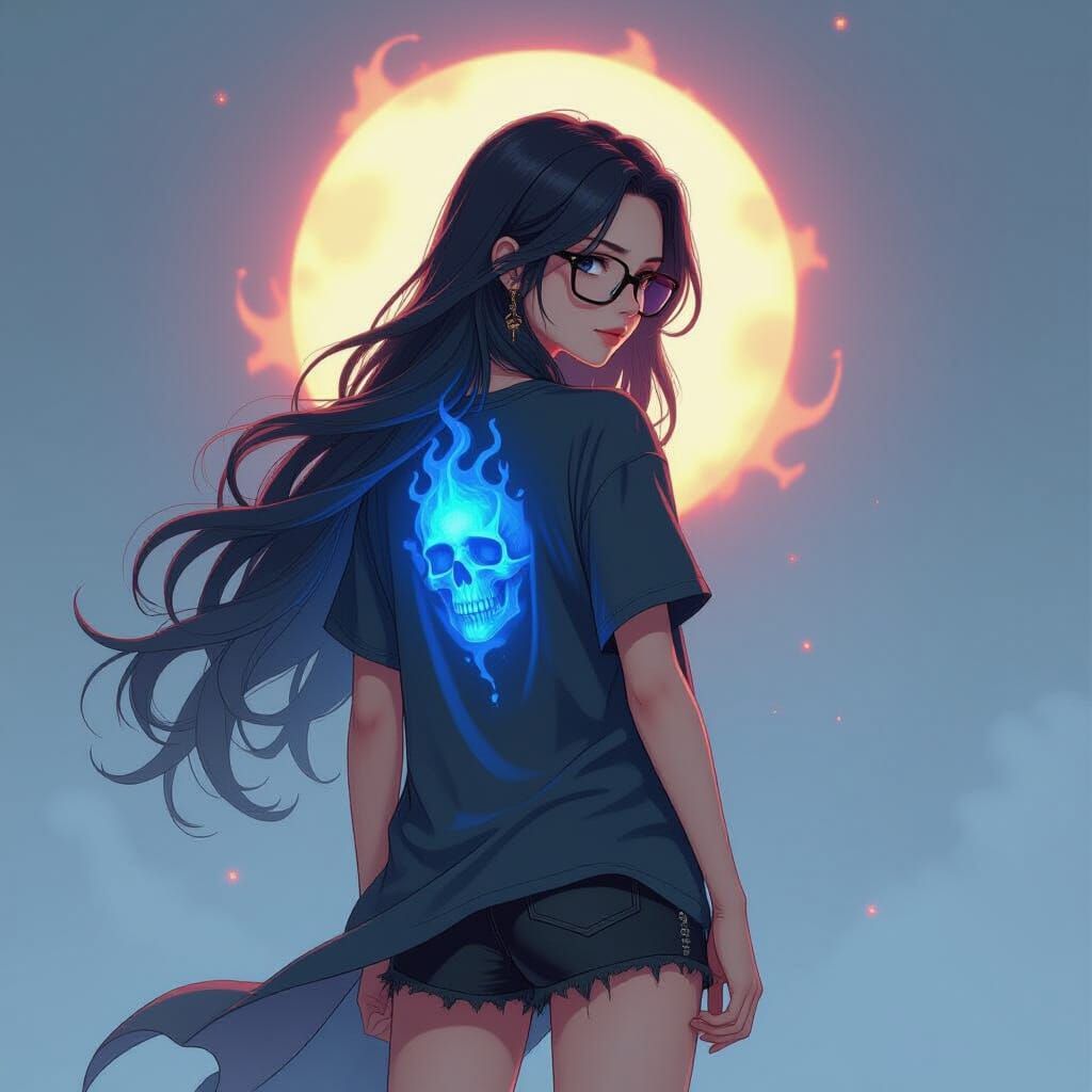 Grim Reaper Protects Girl with Blue Flame Aura