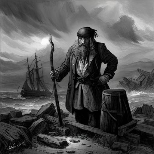 Friendly Pirate in Horror Etching Style