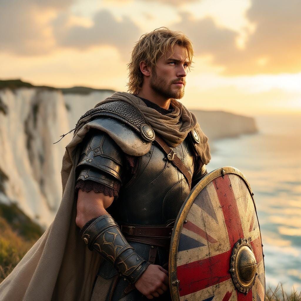 Anglo-Saxon Soldier Guarding Dover Cliffs at Sunset