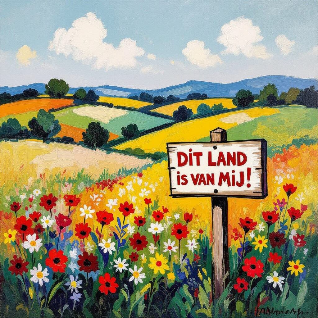 Idyllic Landscape with Sign in Impressionist Style