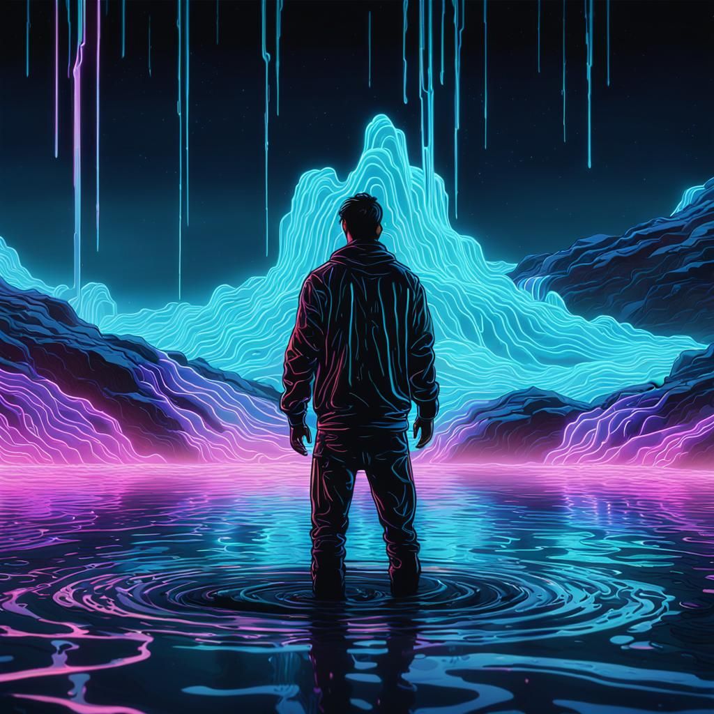 Cyberpunk Man with Glowing Liquid Rivers