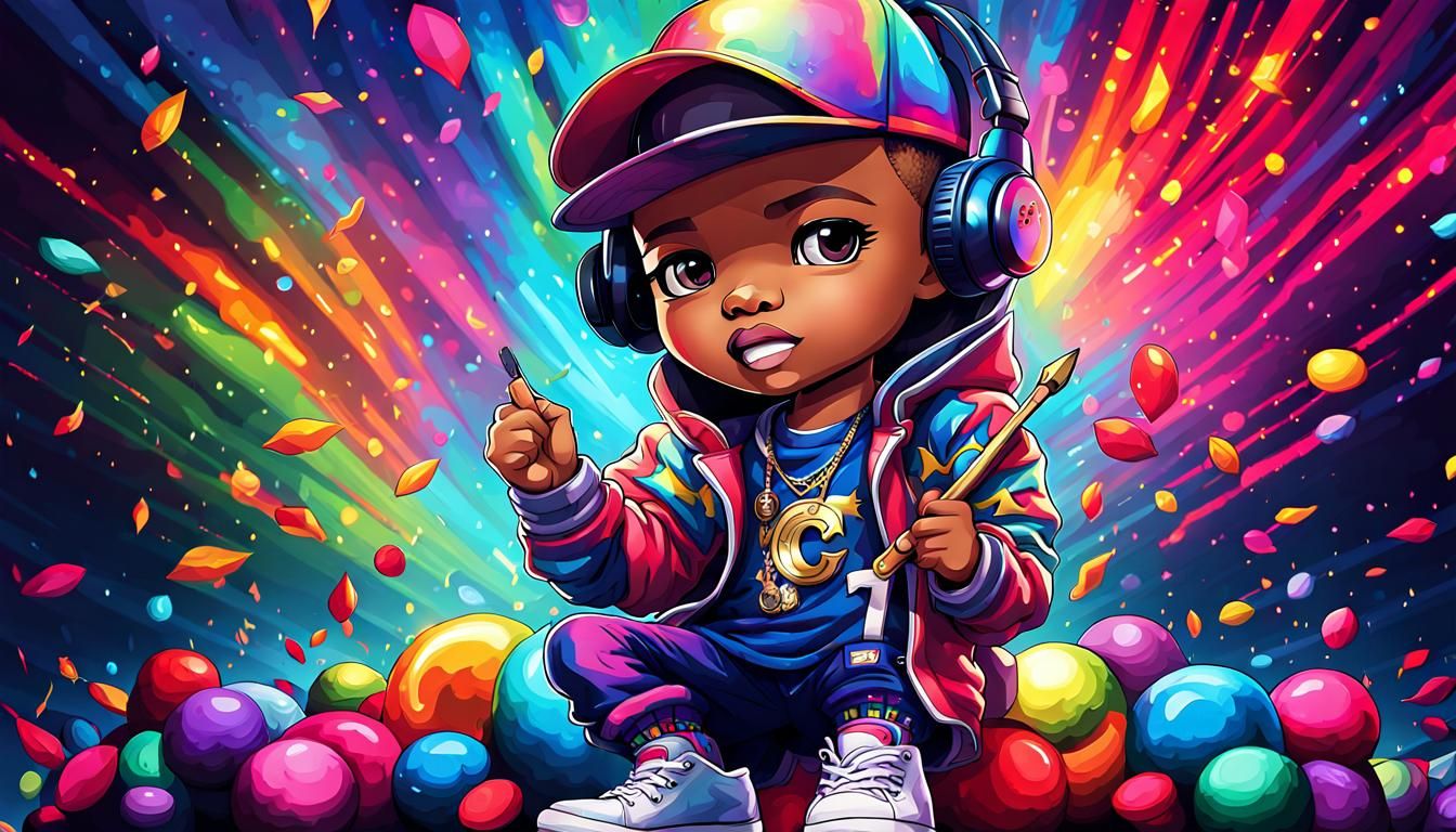 Glamorous Chibi Rapper in Watercolor Style