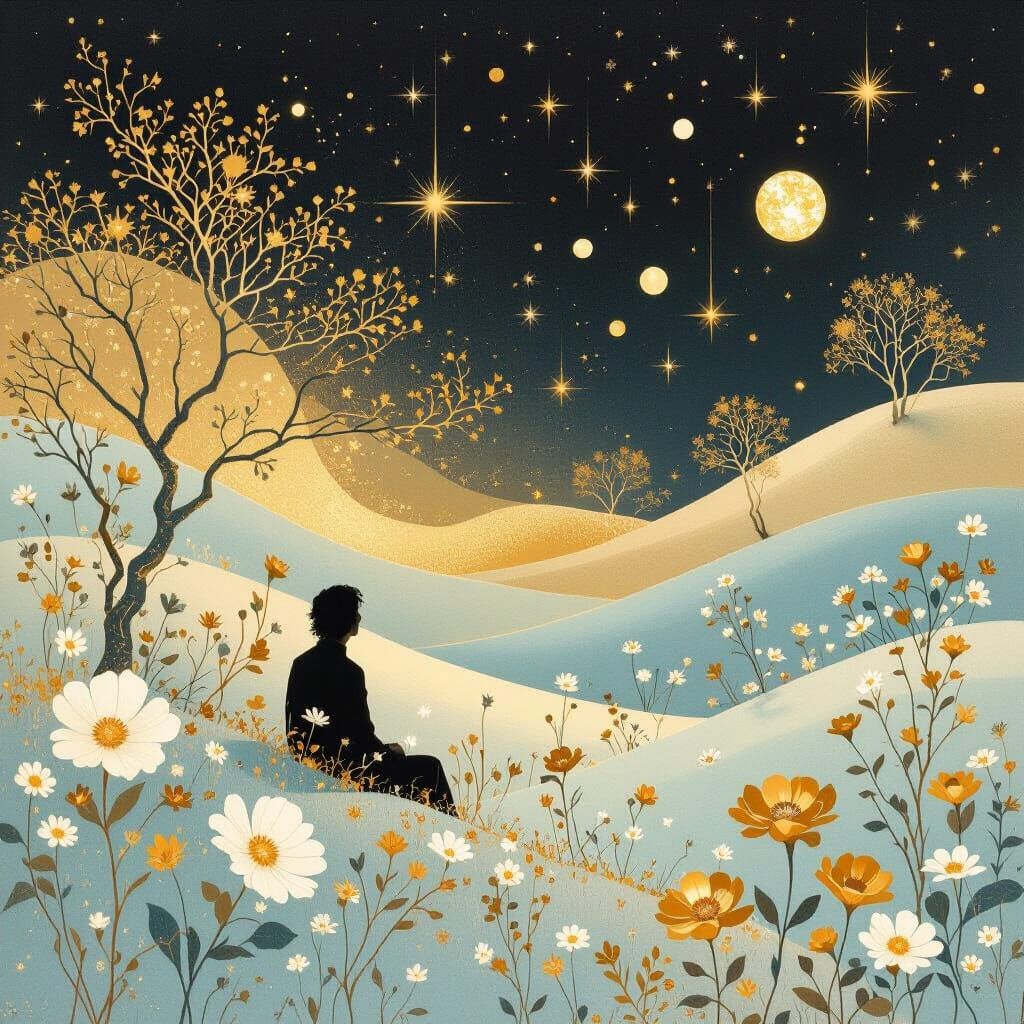 Dreamscape of Golden Dust and Stardust Sky