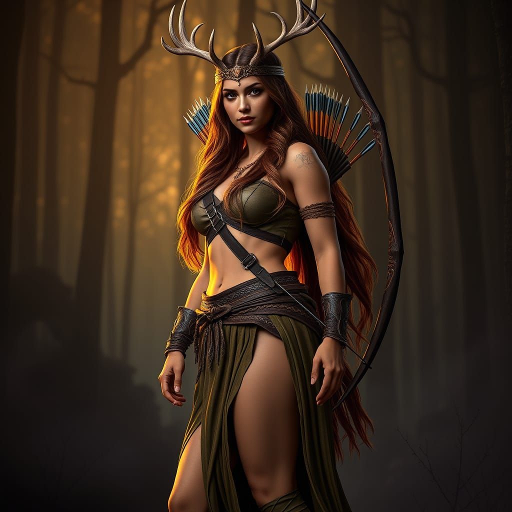 Warrior Goddess in Ancient Forest Landscape, in Art Nouveau ...