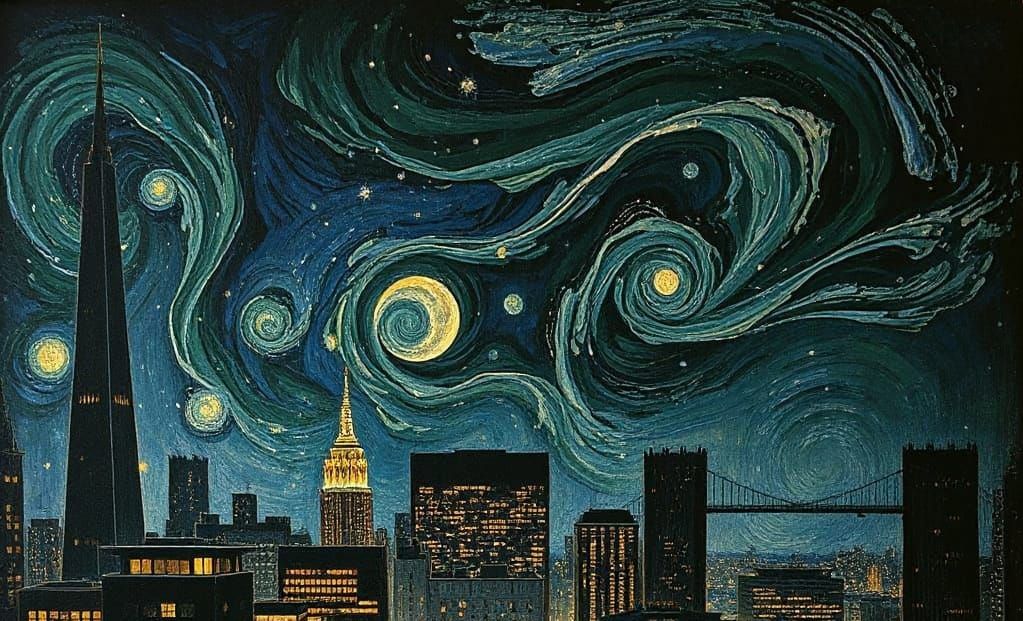 City Nightscape in Post-Impressionist Style