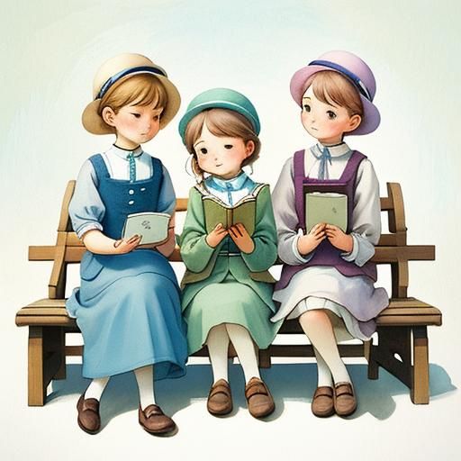 Girls Reading: Whimsical Watercolor Illustration
