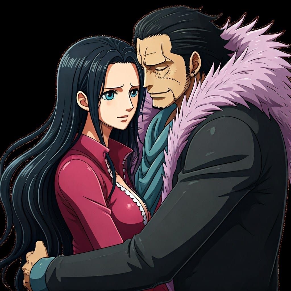 Nico Robin and Crocodile Embrace in Anime Style