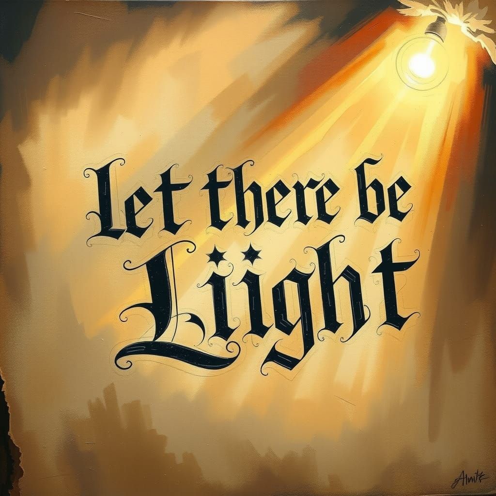 Gothic Calligraphy Illuminates Ancient Parchment in Oil Pain...