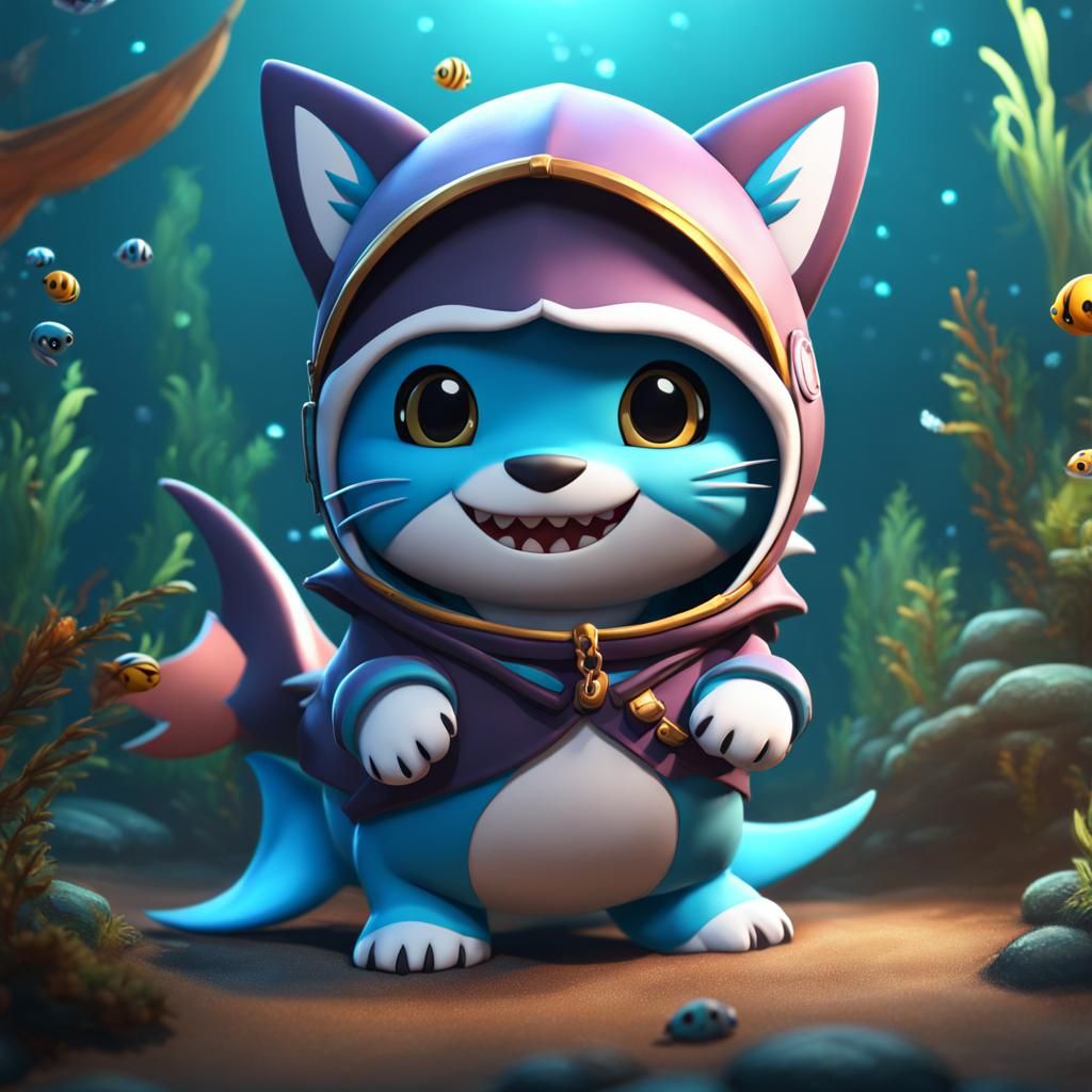 Cute Shark Chibi in Cat Costume