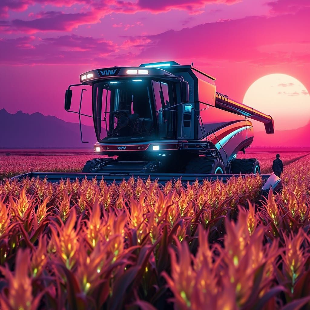 Futuristic Anti-Gravity Harvester Under Alien Sunset