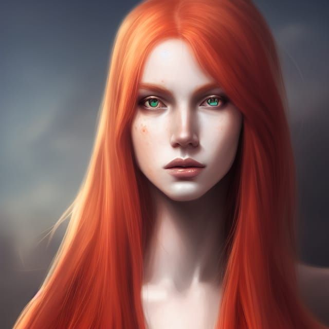 Redhead Dark Elf Goddess Portrait in Digital Art Style