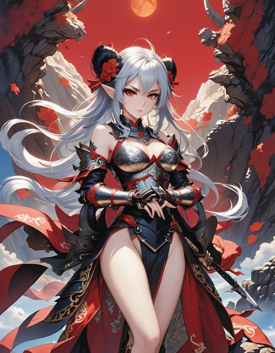 Warrior Girl with Sword in Manga Art Style