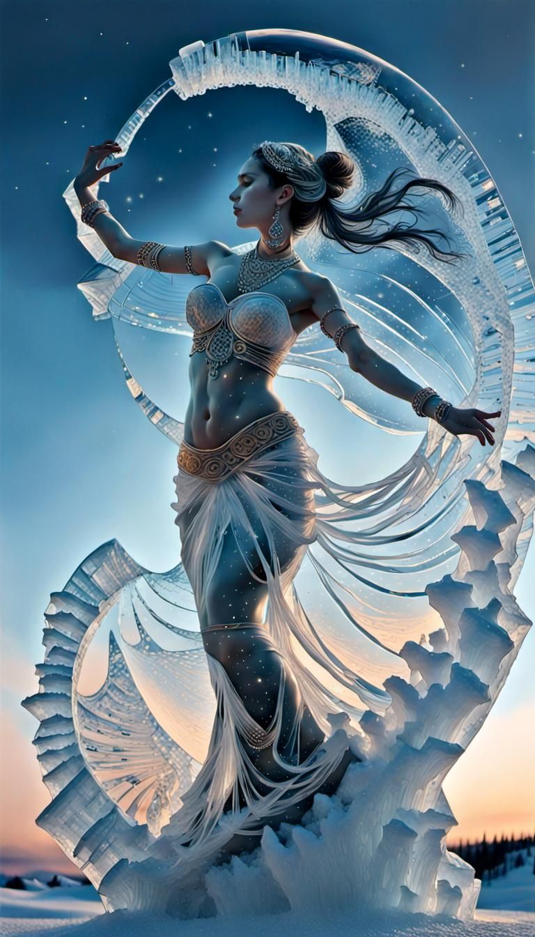 Ethereal Ice Sculpture of a Belly Dancer