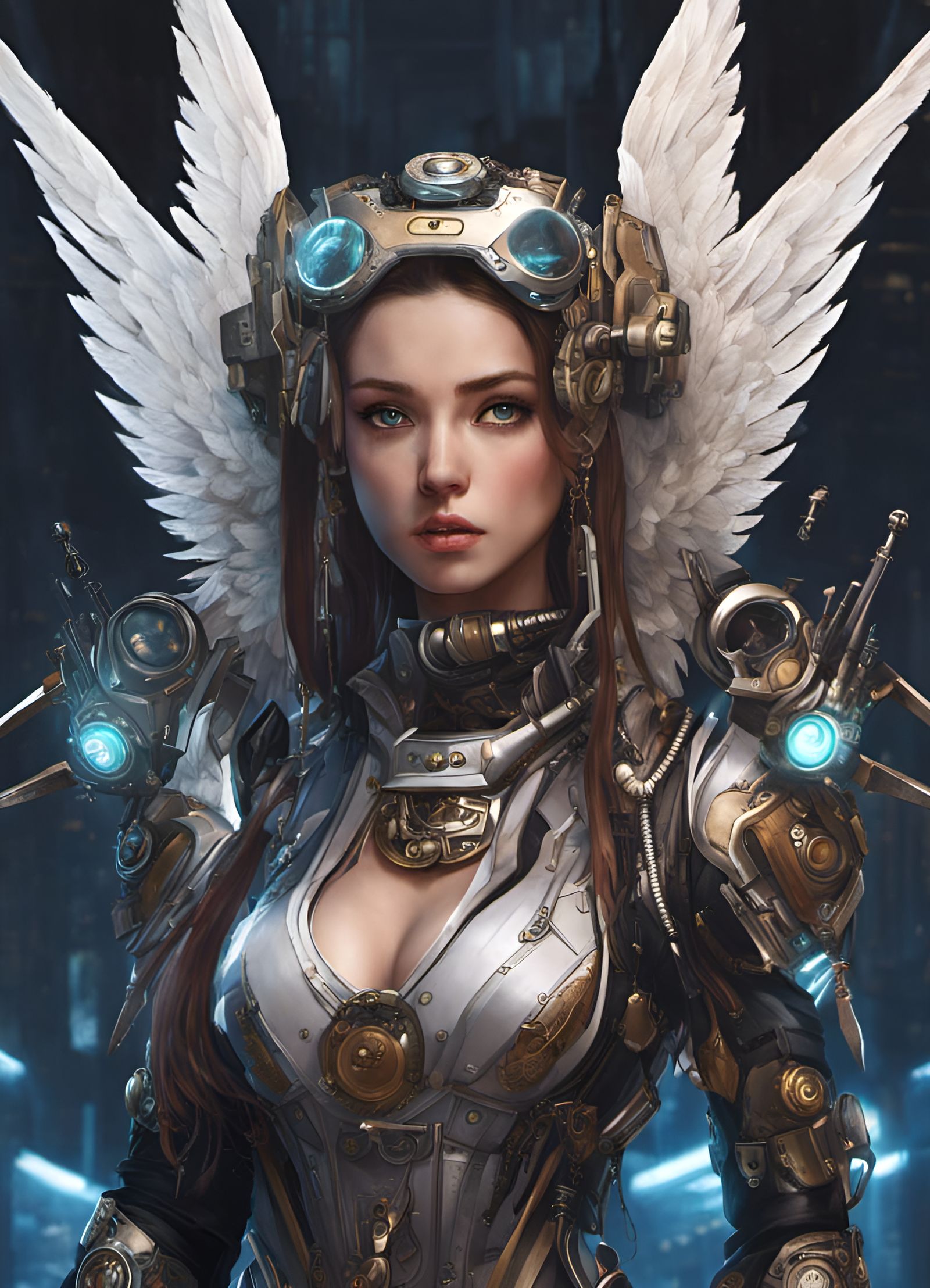 Cyberpunk Angel in Renaissance Style Gilded Hall