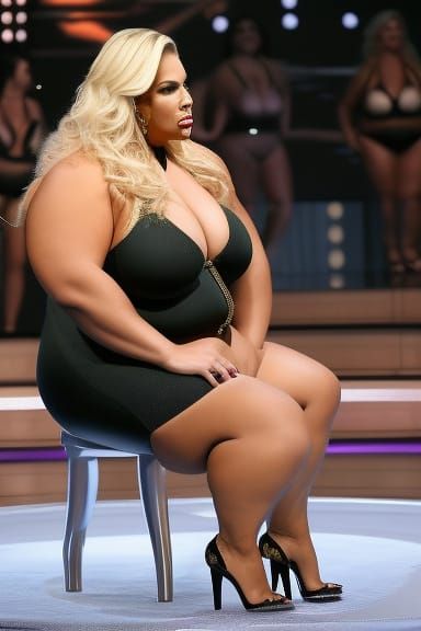 Confident Plus-Size Woman in Bikini and Heels