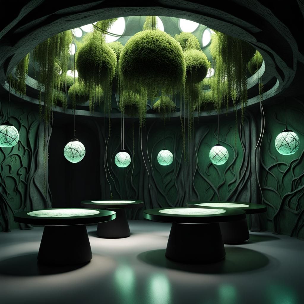 Dark Fantasy Laboratory with Obsidian Tables