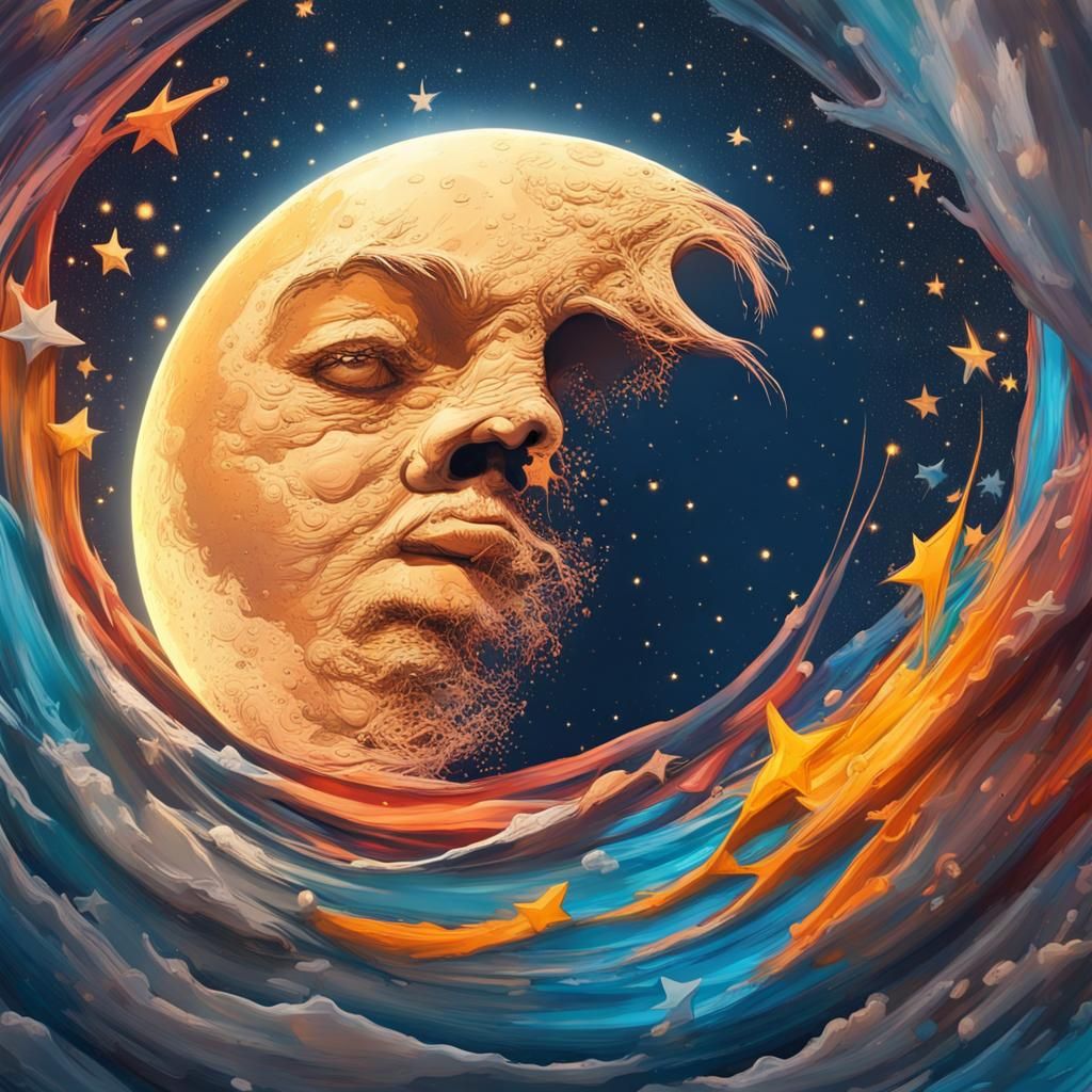 Hyperrealistic Moon and Stars Splash Art