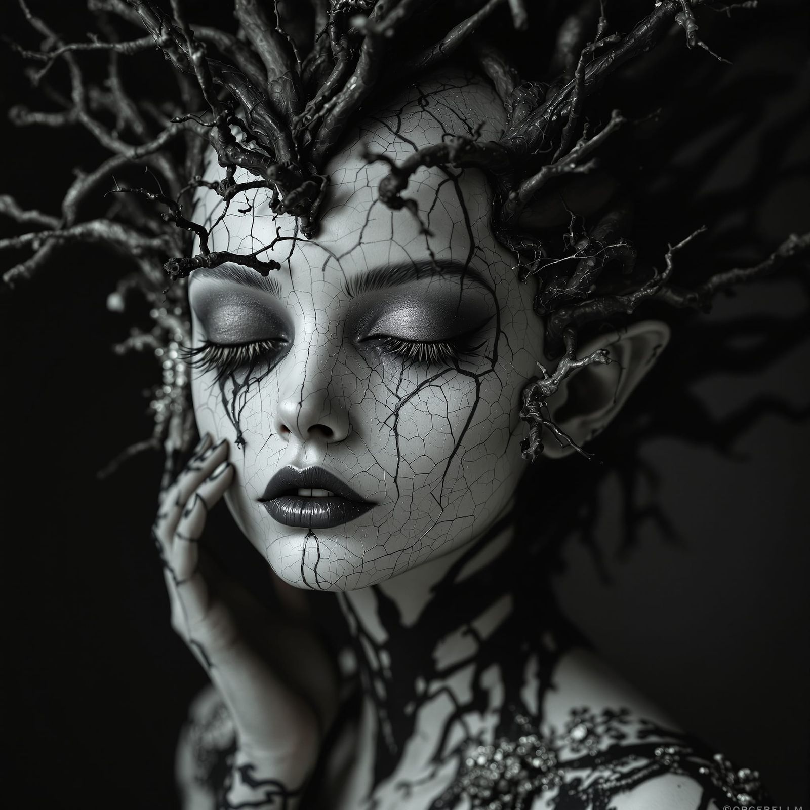 Gothic Surreal Portrait: Porcelain Doll Aesthetic