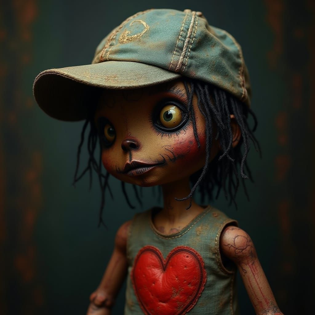 Voodoo Doll with Baseball Cap and Red Heart
