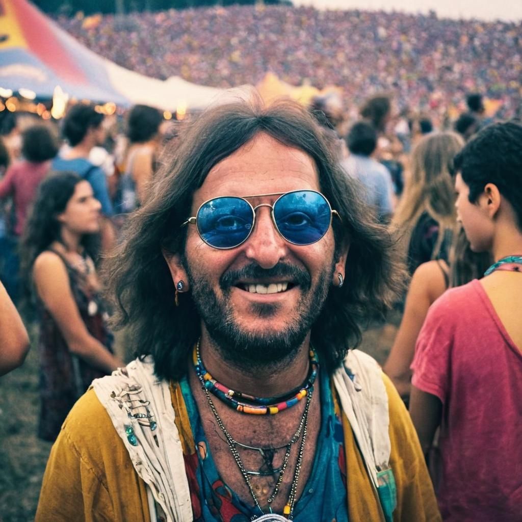 Hippy Portrait at Woodstock: Cinematic Film Still