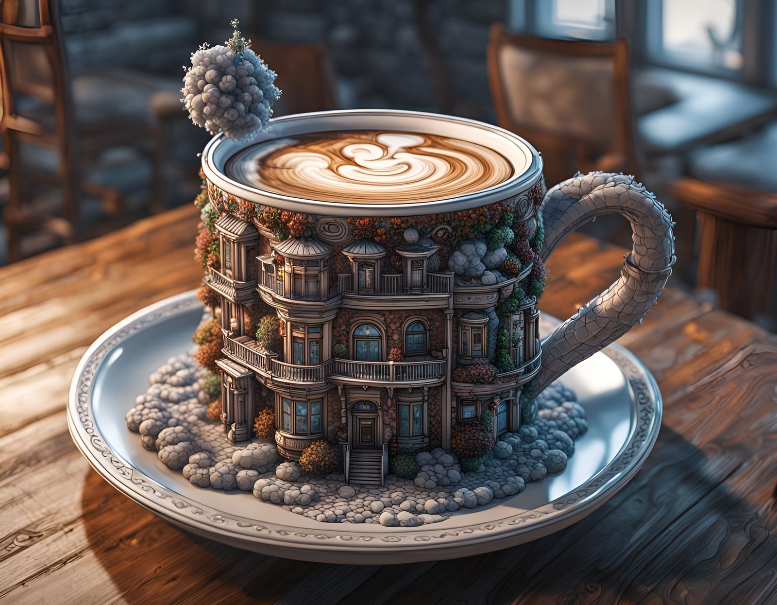 Cozy Cafe in Cloud Mug: Digital Art