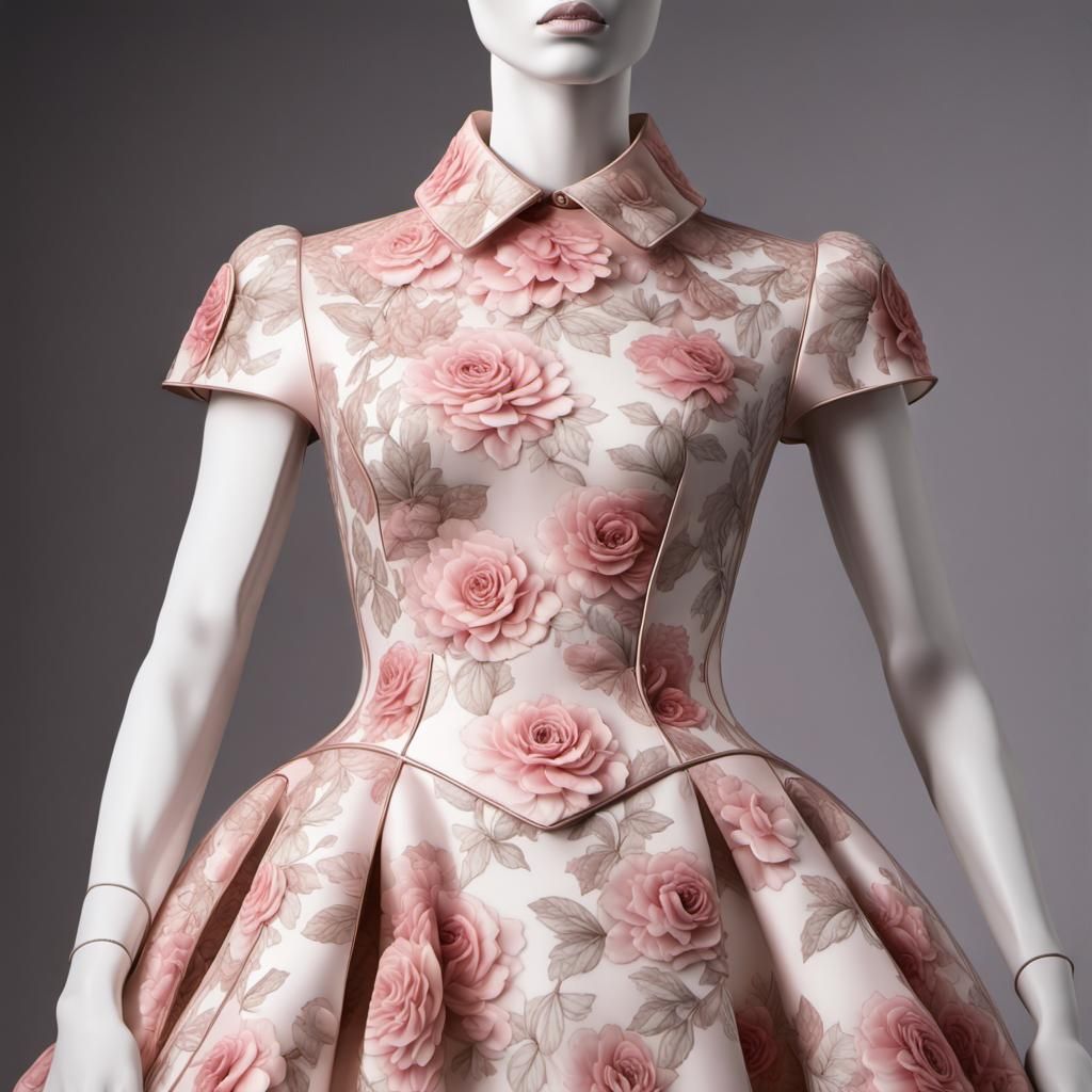 Mannequin in Rose Dress, Haute Couture Style